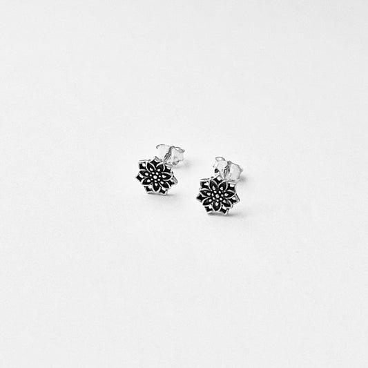 Sterling Silver Dainty Lotus Earrings, Mandala Stud Earring, Flower Jewelry