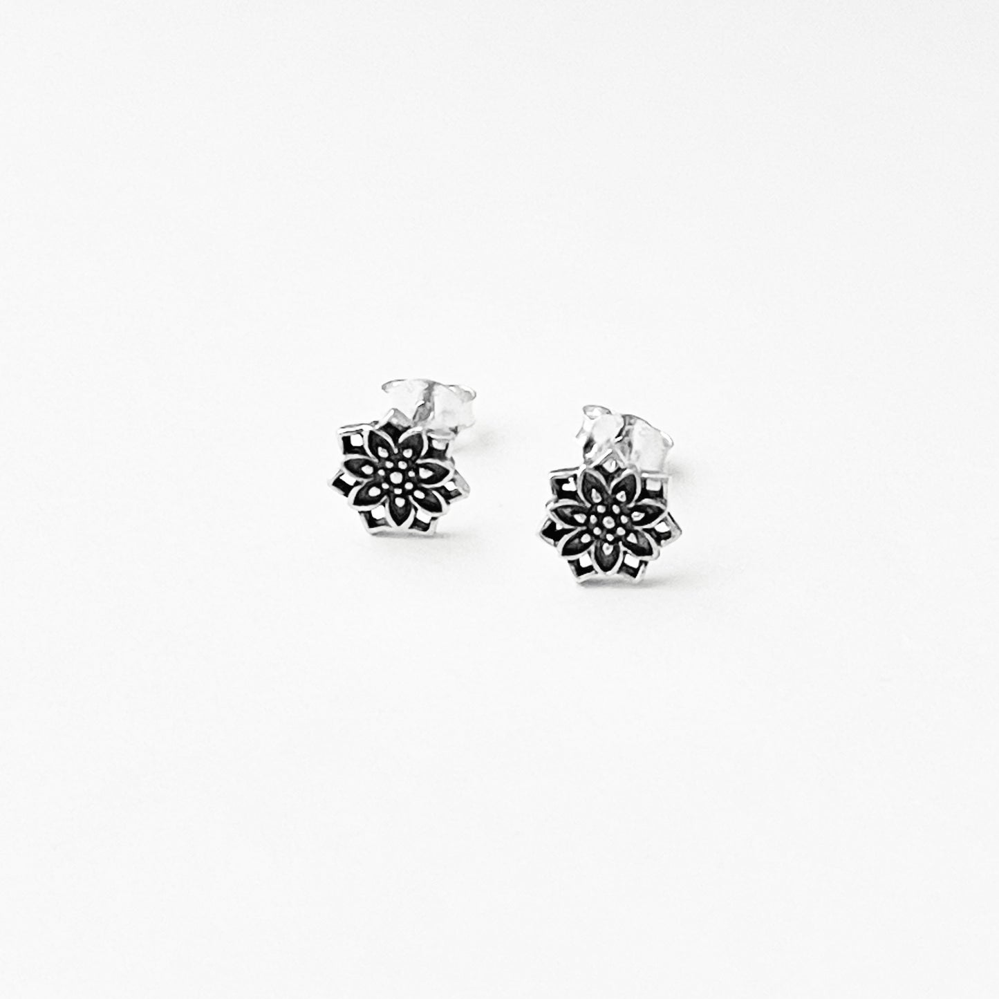 Sterling Silver Dainty Lotus Earrings, Mandala Stud Earring, Flower Jewelry