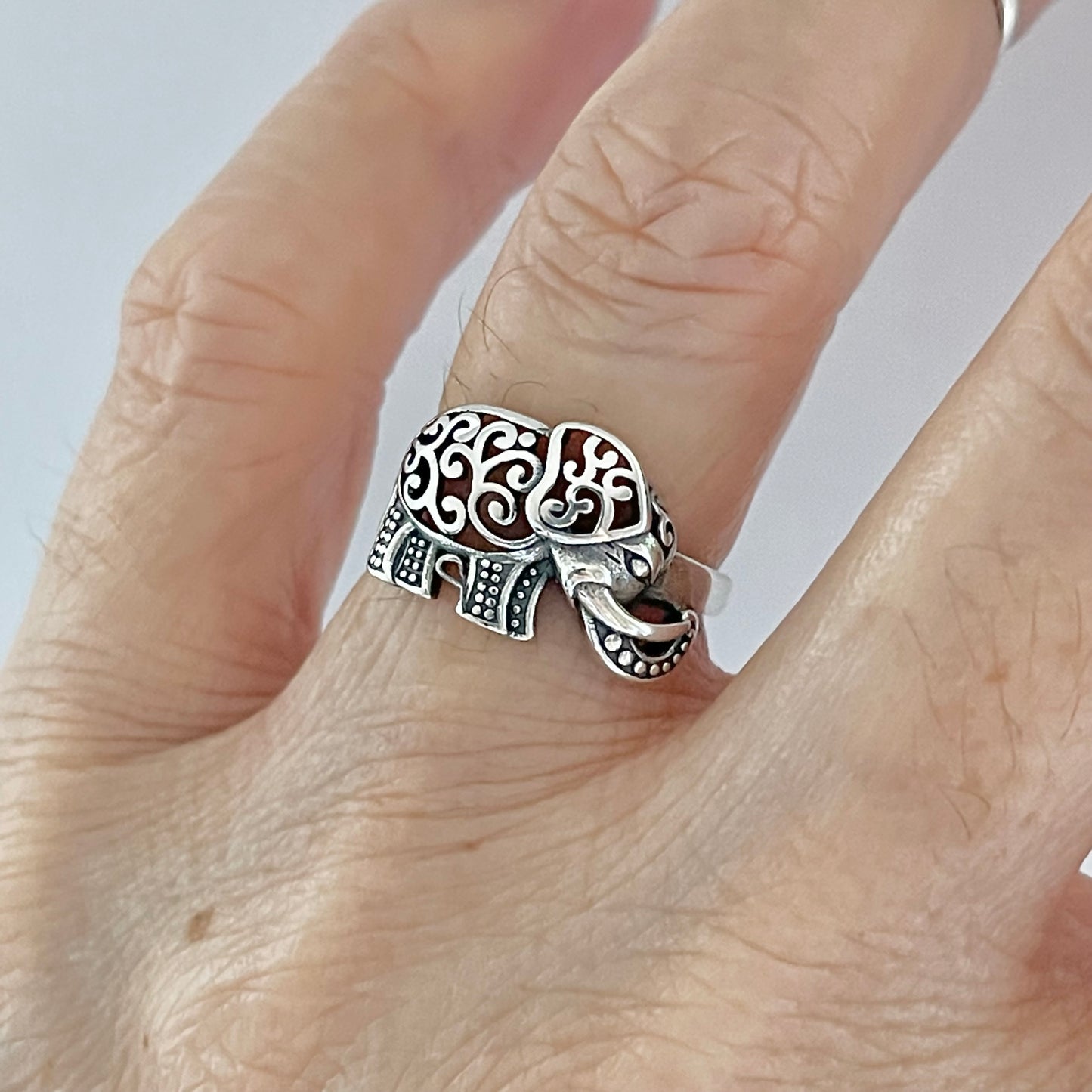 Sterling Silver Large Filigree Elephant Ring, Good Luck Ring, Animal Rings