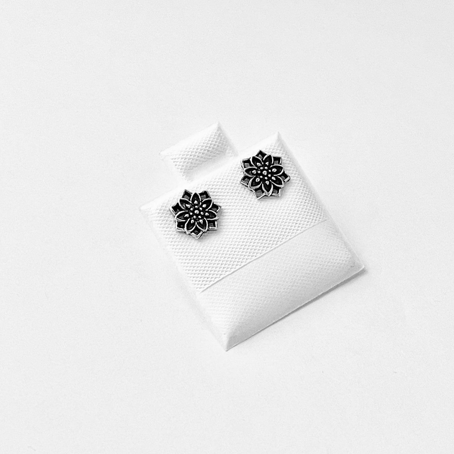 Sterling Silver Dainty Lotus Earrings, Mandala Stud Earring, Flower Jewelry
