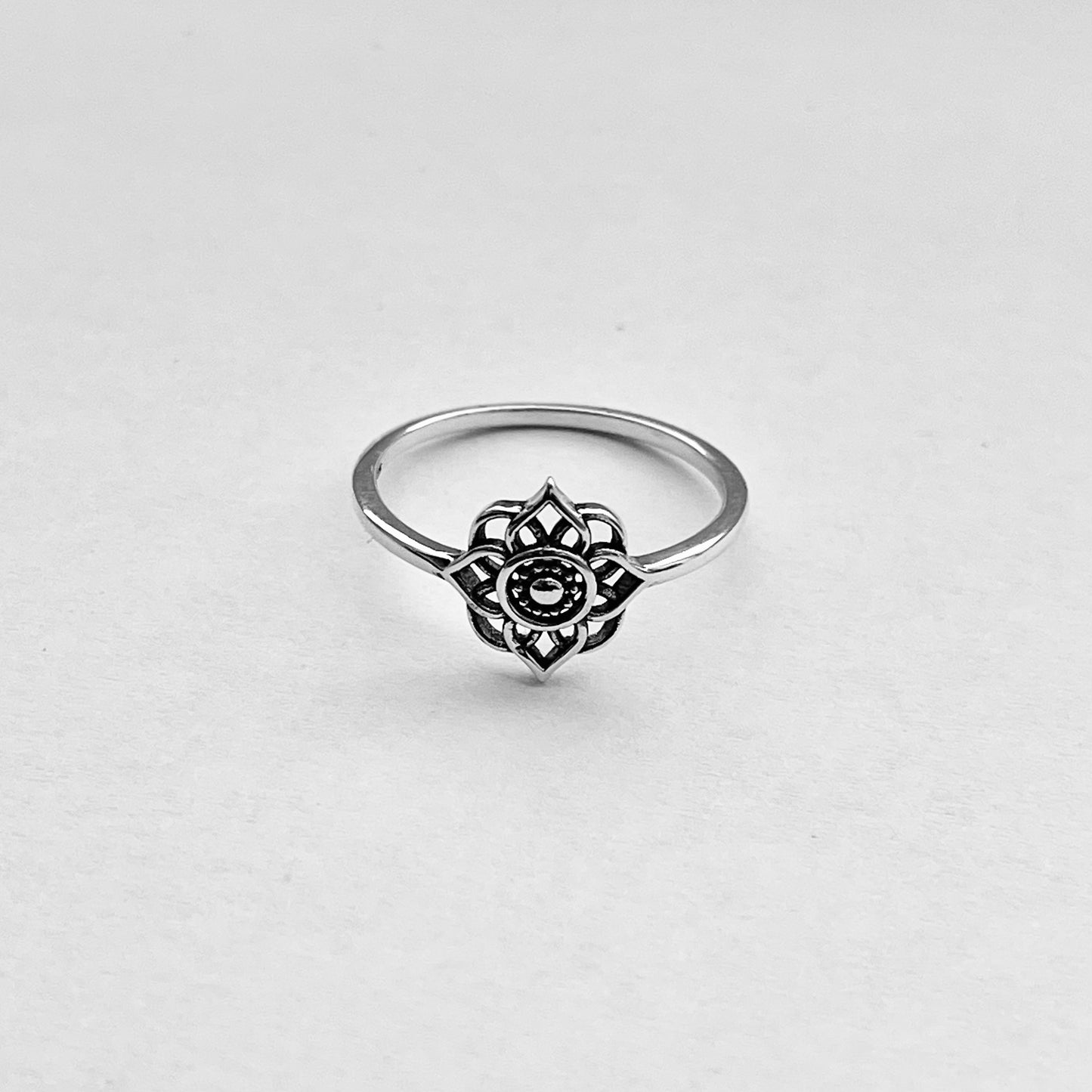 Sterling Silver Small Mandala Ring, Lotus Flower Ring, Silver Rings