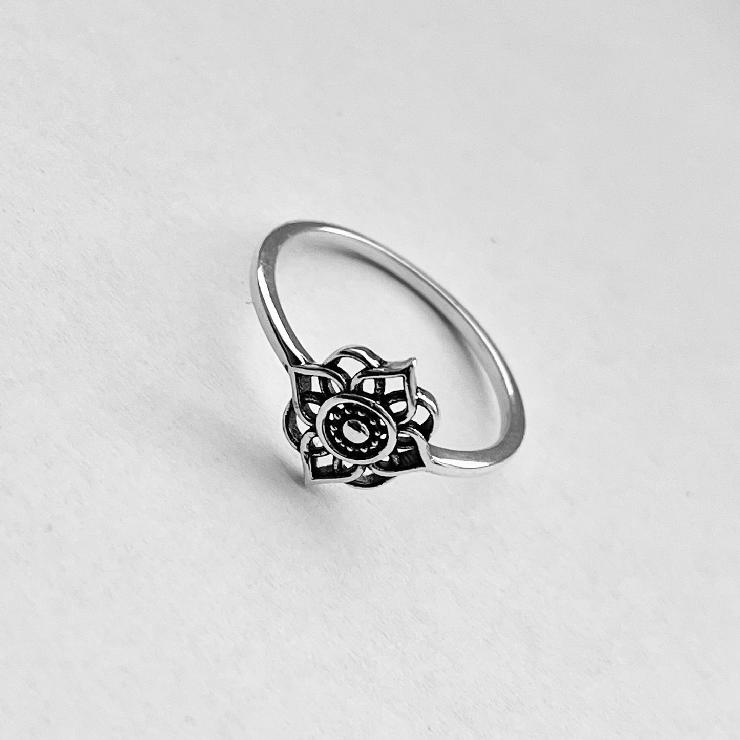 Sterling Silver Small Mandala Ring, Lotus Flower Ring, Silver Rings