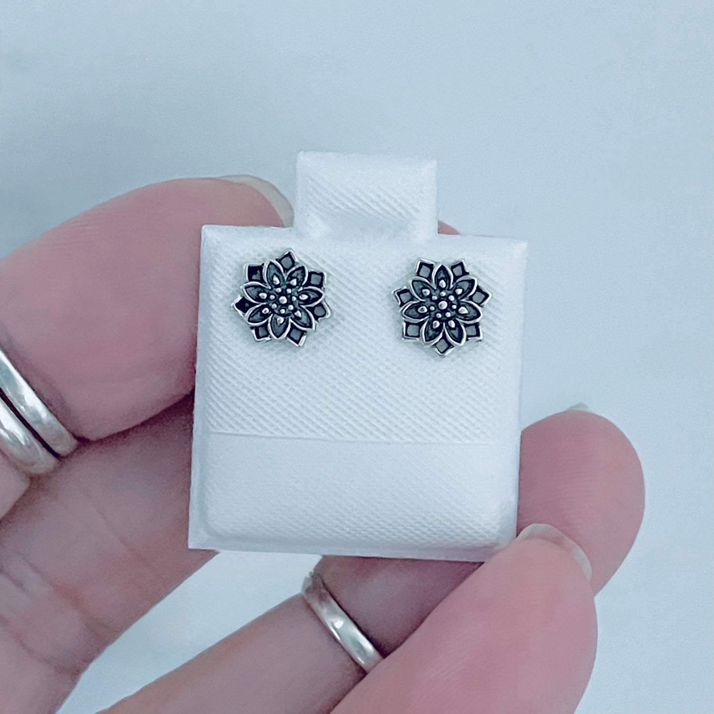 Sterling Silver Dainty Lotus Earrings, Mandala Stud Earring, Flower Jewelry