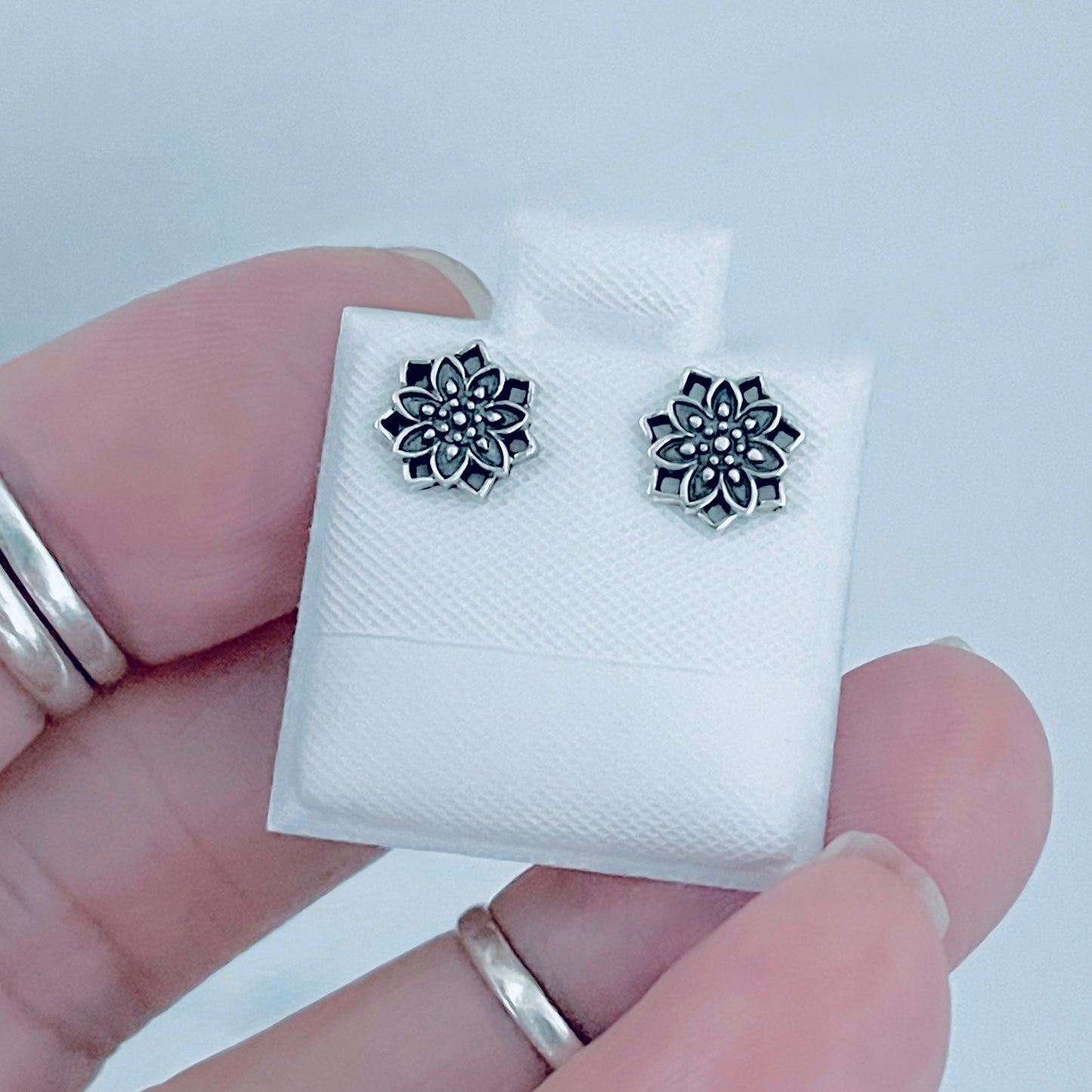 Sterling Silver Dainty Lotus Earrings, Mandala Stud Earring, Flower Jewelry