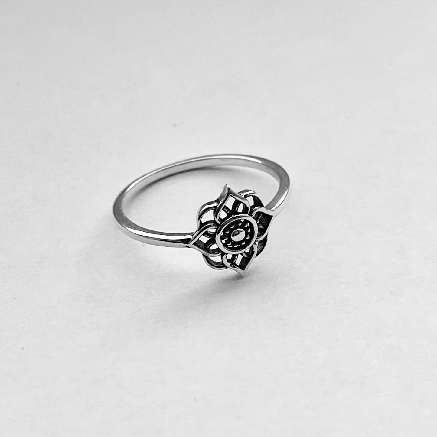 Sterling Silver Small Mandala Ring, Lotus Flower Ring, Silver Rings