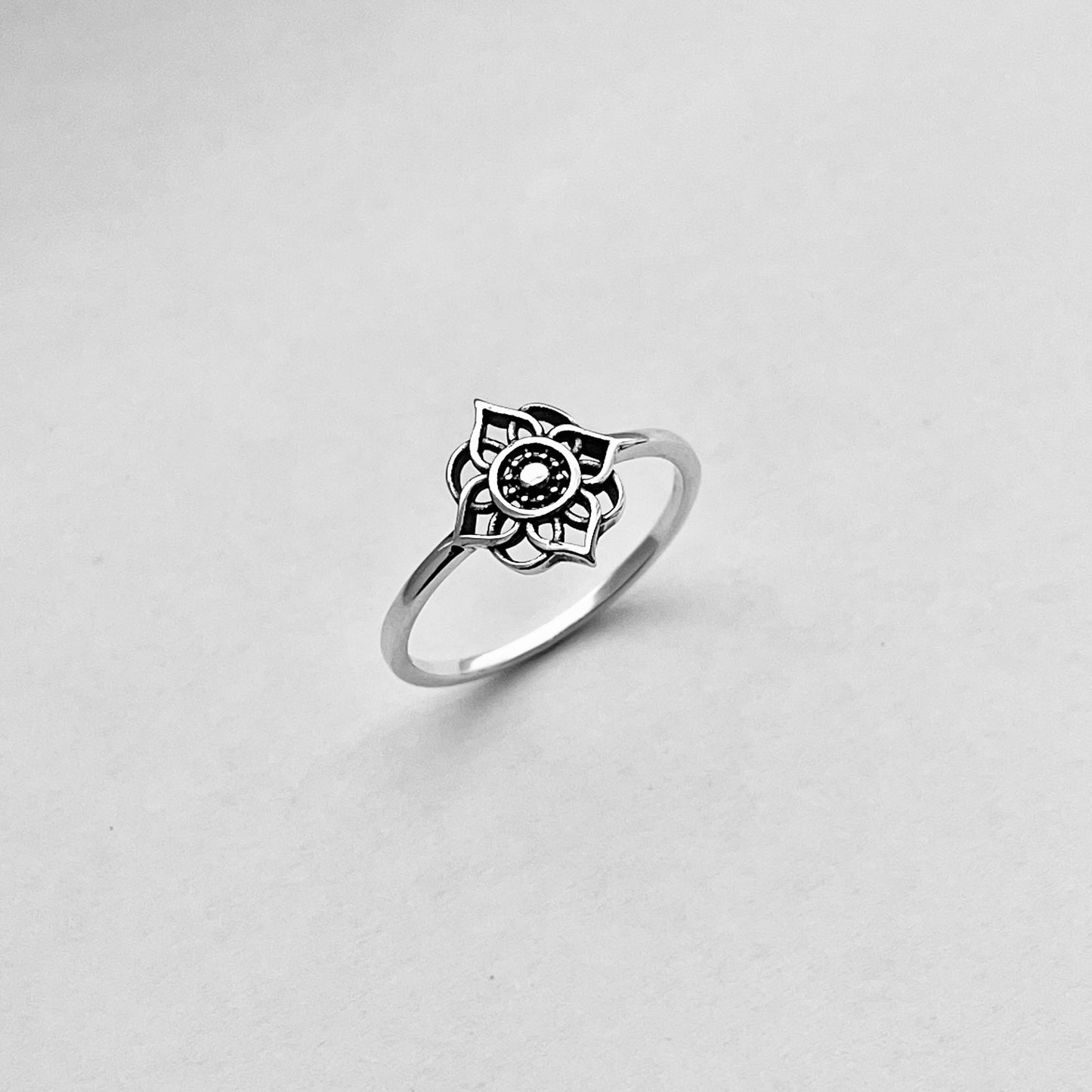 Sterling Silver Small Mandala Ring, Lotus Flower Ring, Silver Rings