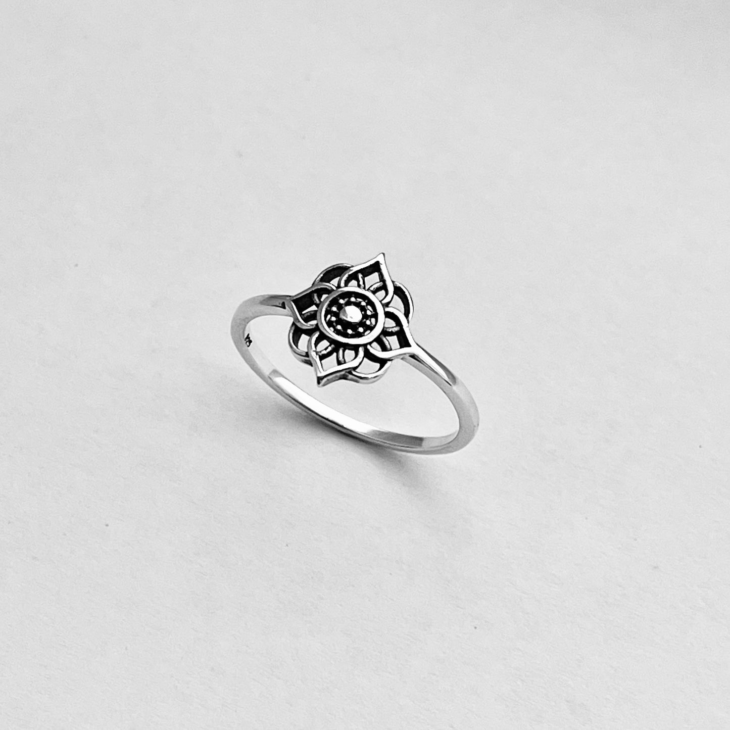 Sterling Silver Small Mandala Ring, Lotus Flower Ring, Silver Rings