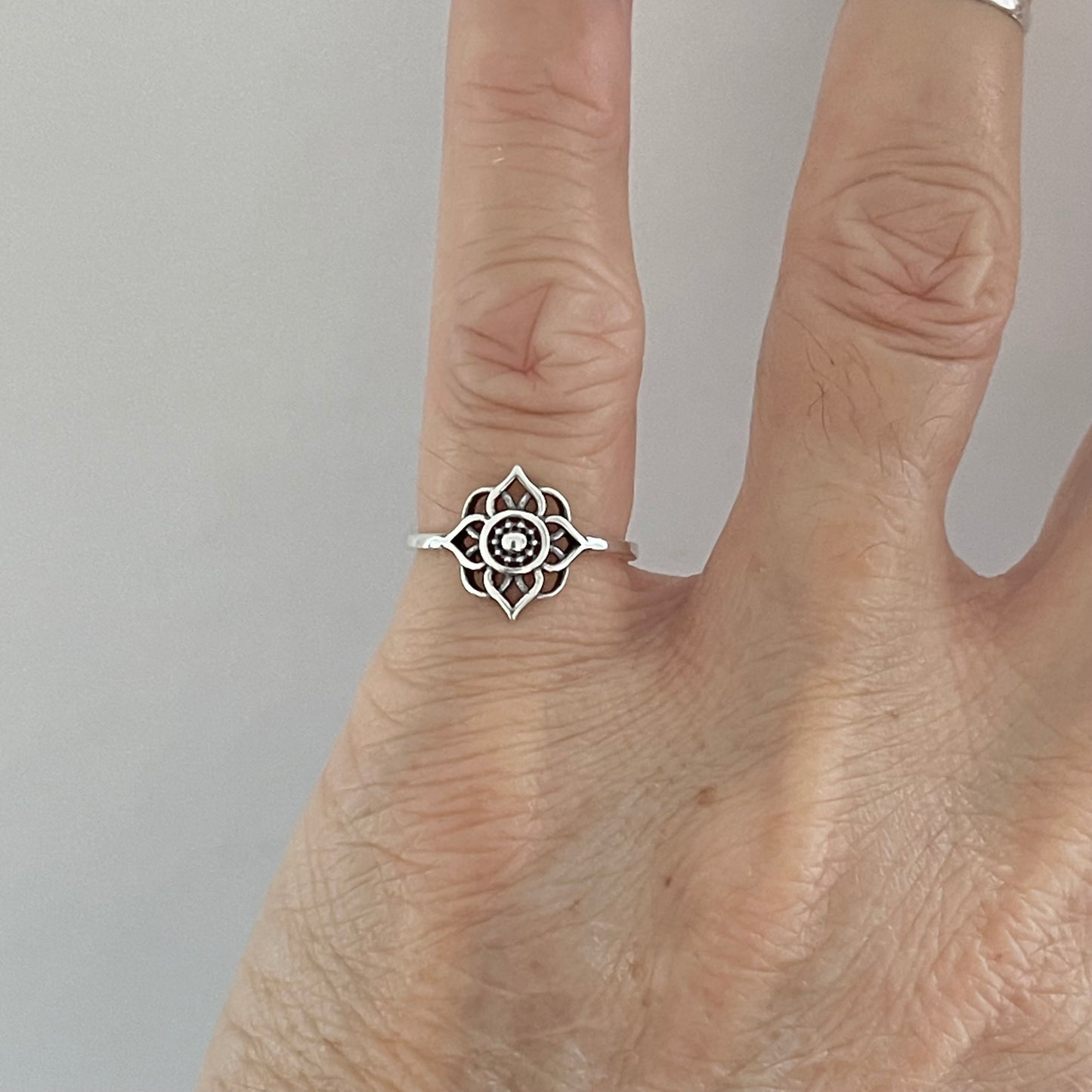 Sterling Silver Small Mandala Ring, Lotus Flower Ring, Silver Rings