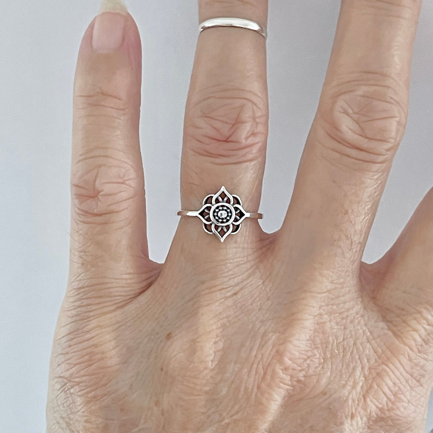 Sterling Silver Small Mandala Ring, Lotus Flower Ring, Silver Rings