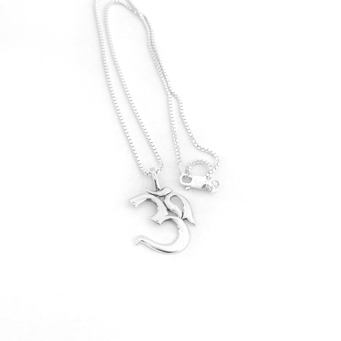 Sterling Silver Large Classic OM Necklace – Yoga Spiritual Pendant Silver Chain