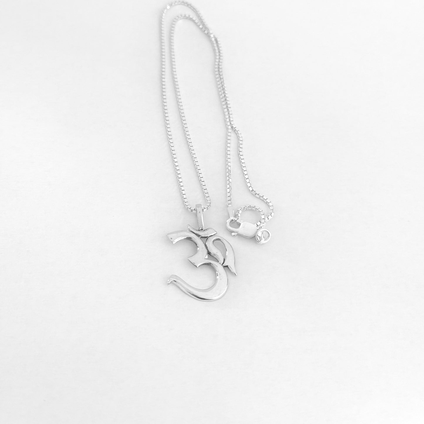 Sterling Silver Large Classic OM Necklace – Yoga Spiritual Pendant Silver Chain