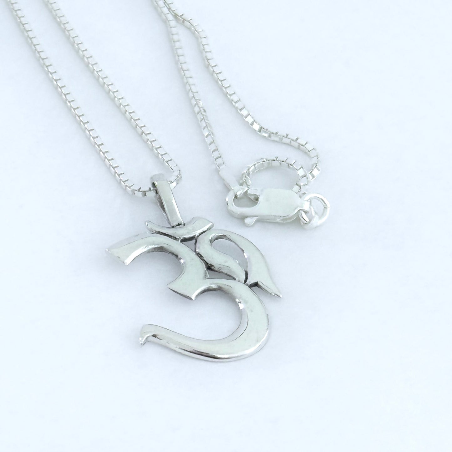 Sterling Silver Large Classic OM Necklace – Yoga Spiritual Pendant Silver Chain