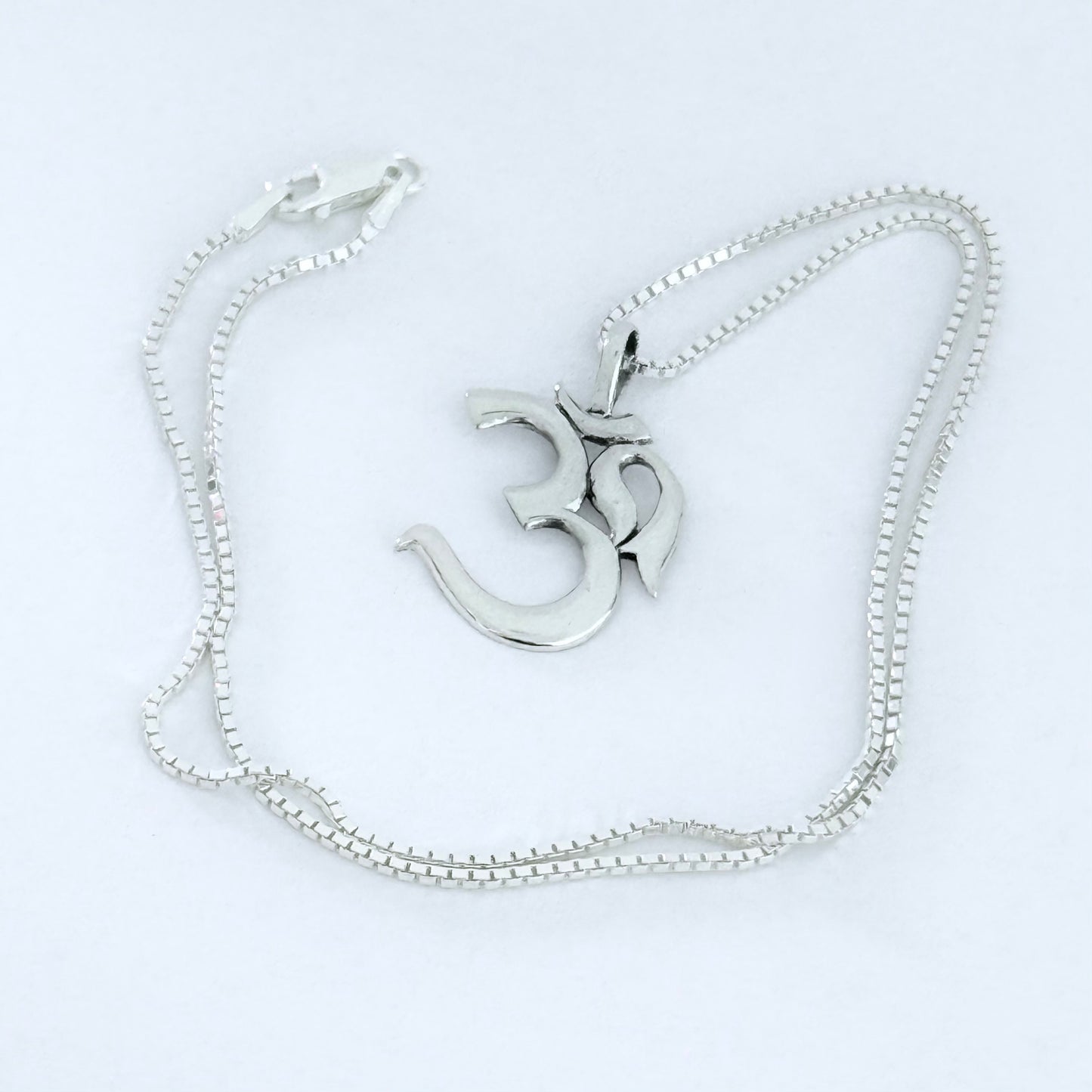 Sterling Silver Large Classic OM Necklace – Yoga Spiritual Pendant Silver Chain