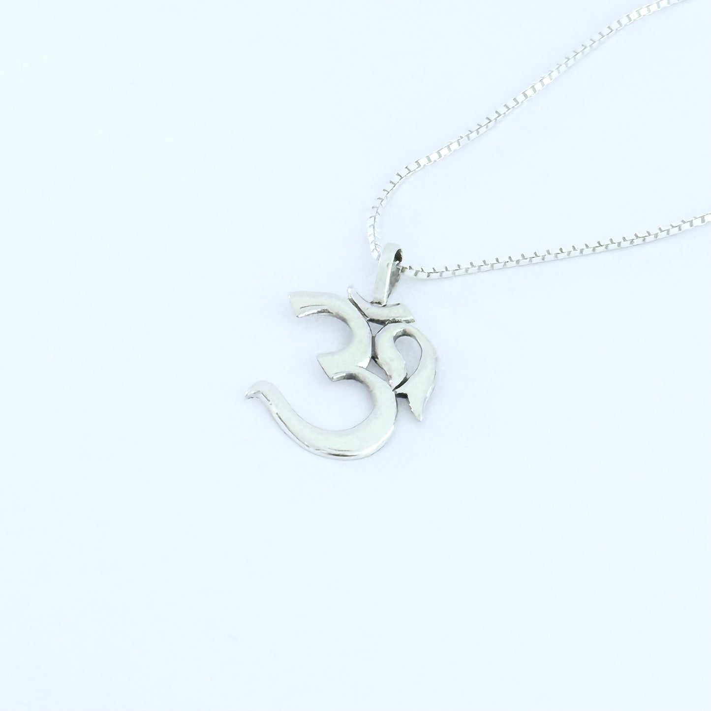 Sterling Silver Large Classic OM Necklace – Yoga Spiritual Pendant Silver Chain