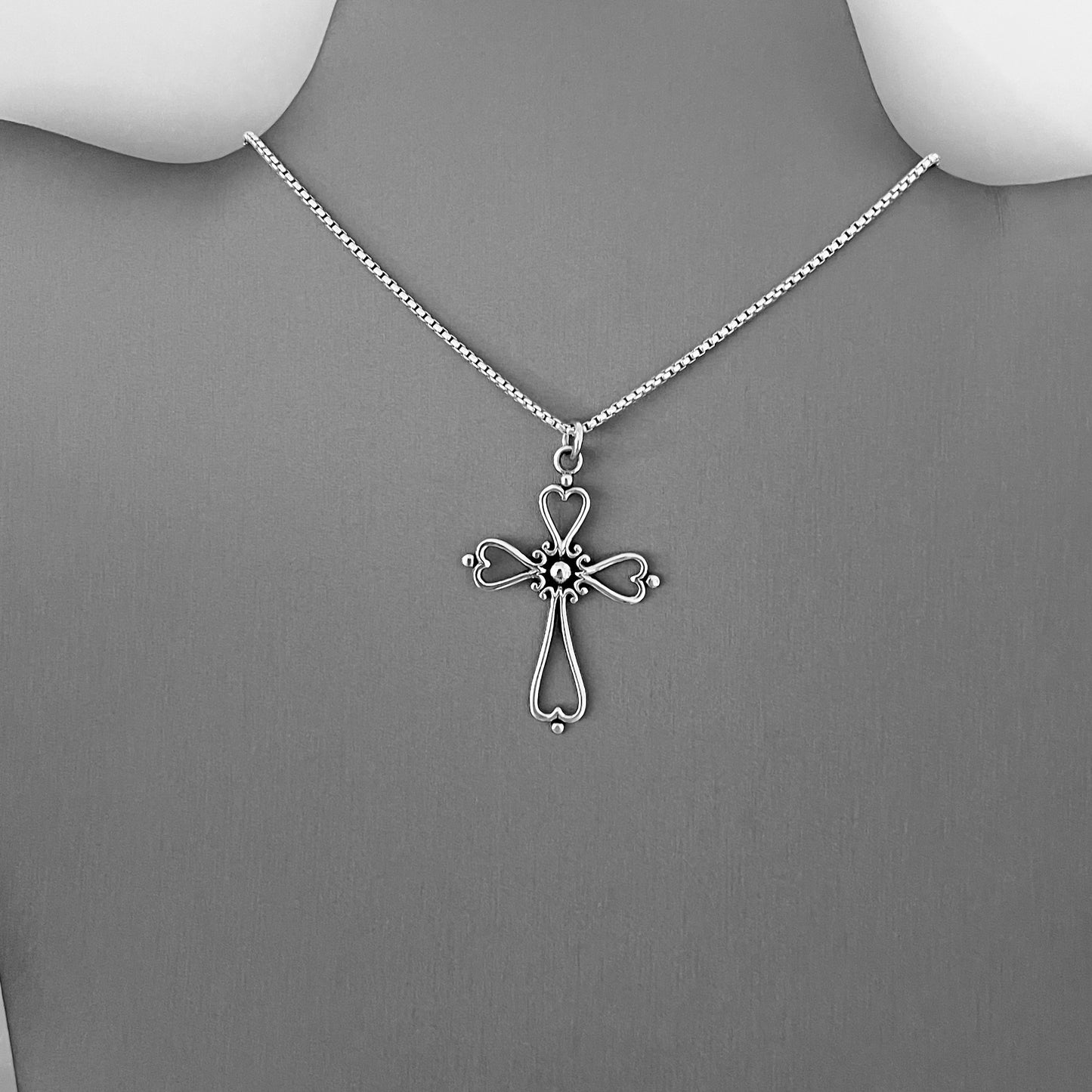 Sterling Silver Large Heart Cross Necklace – Statement Christian Pendant Chain