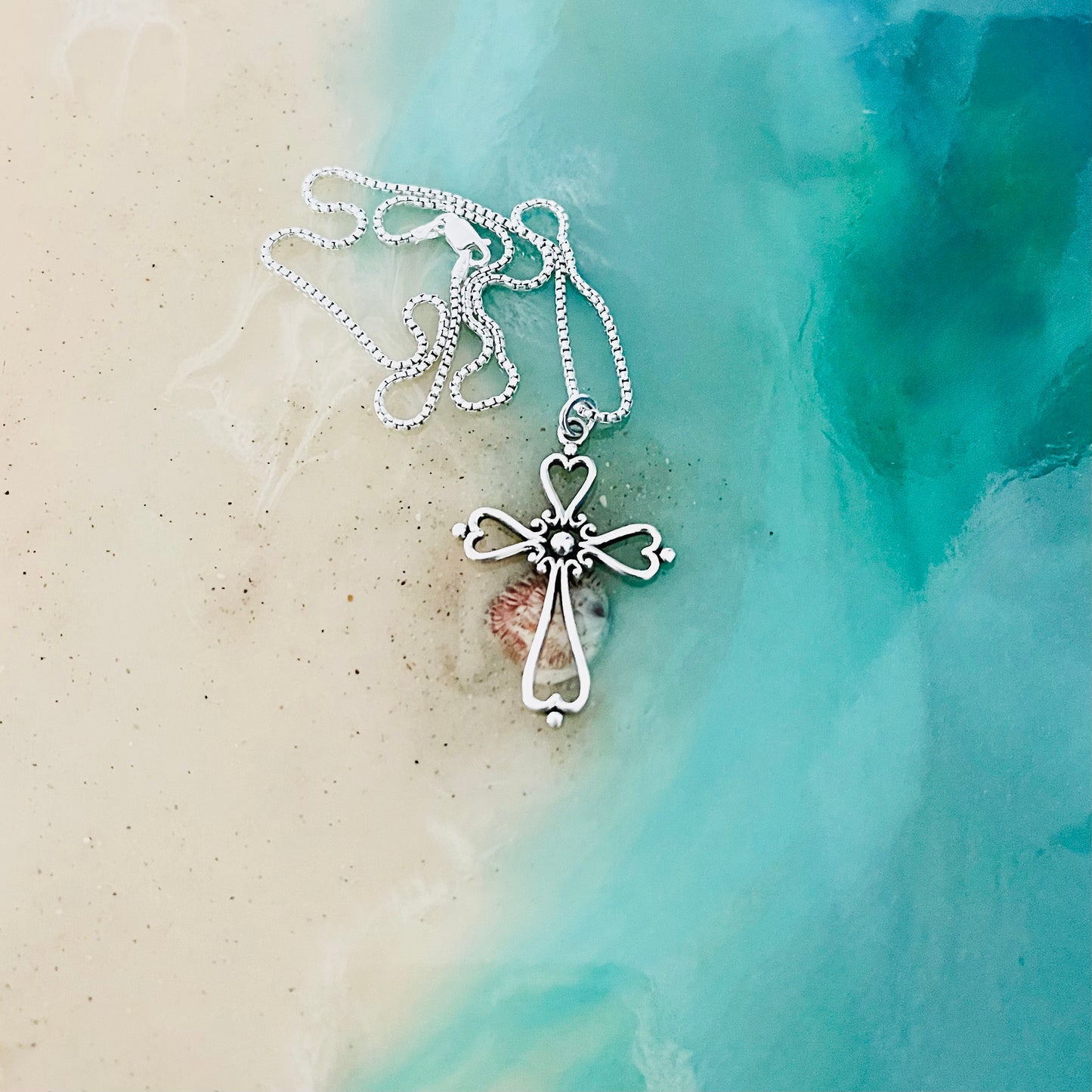 Sterling Silver Large Heart Cross Necklace – Statement Christian Pendant Chain