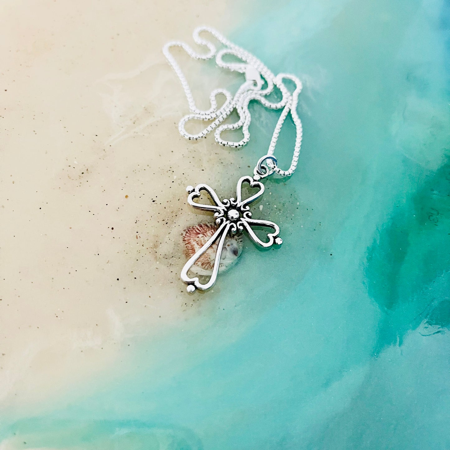 Sterling Silver Large Heart Cross Necklace – Statement Christian Pendant Chain