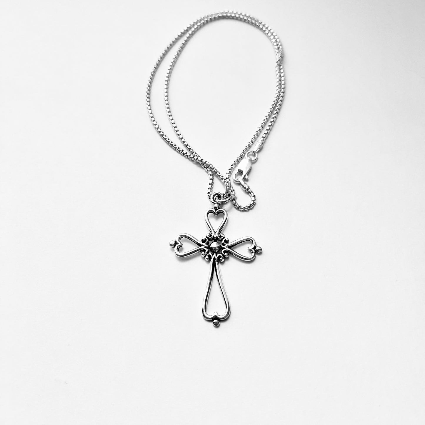 Sterling Silver Large Heart Cross Necklace – Statement Christian Pendant Chain