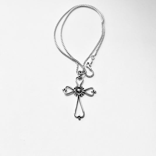 Sterling Silver Large Heart Cross Necklace – Statement Christian Pendant Chain