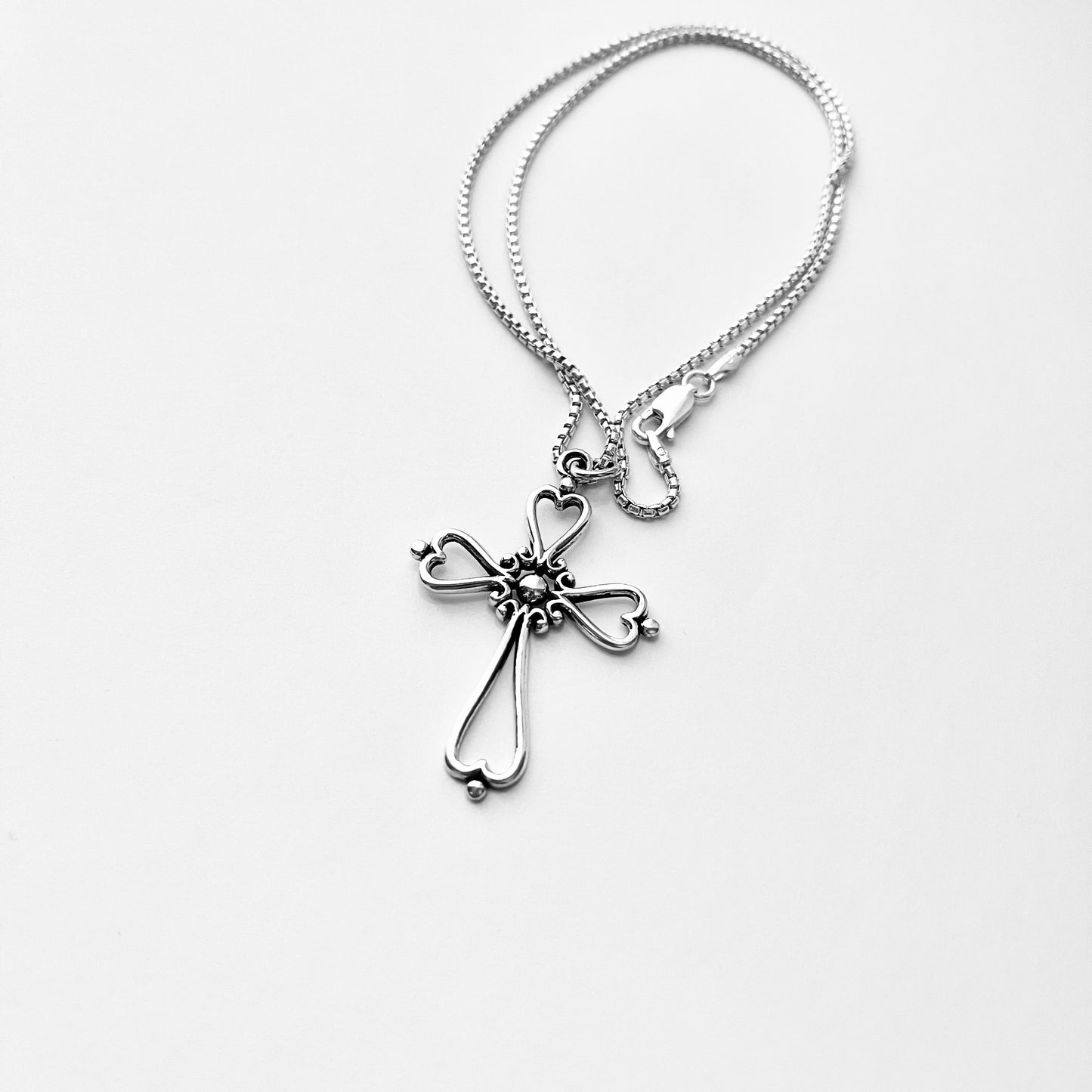 Sterling Silver Large Heart Cross Necklace – Statement Christian Pendant Chain