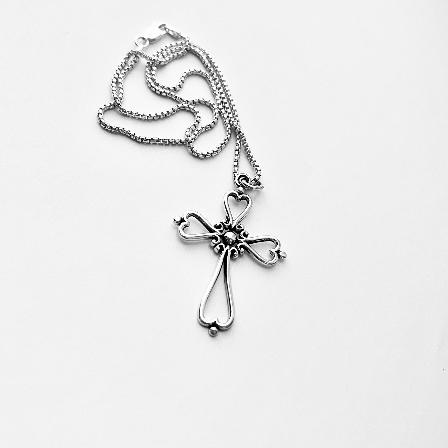 Sterling Silver Large Heart Cross Necklace – Statement Christian Pendant Chain