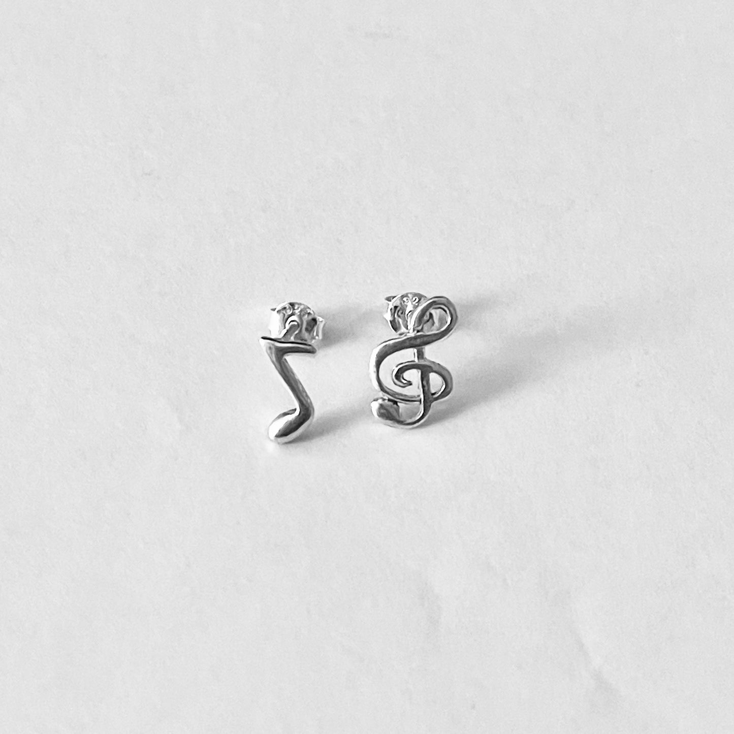 Sterling Silver Unisex Clef and Music Note Stud Earrings | Musician Jewelry, Song Writers
