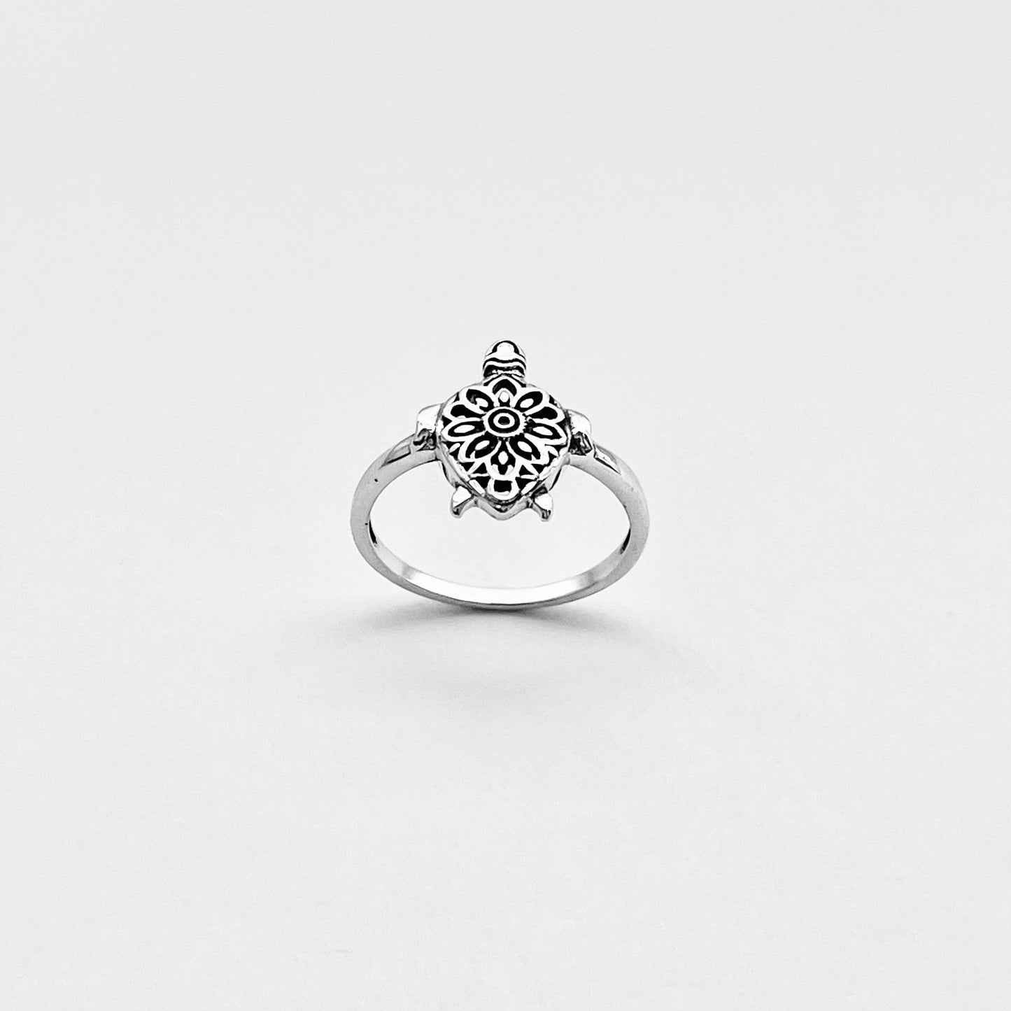 Sterling Silver Mandala Turtle Ring – Flower Sea Animal Ocean Silver Rings