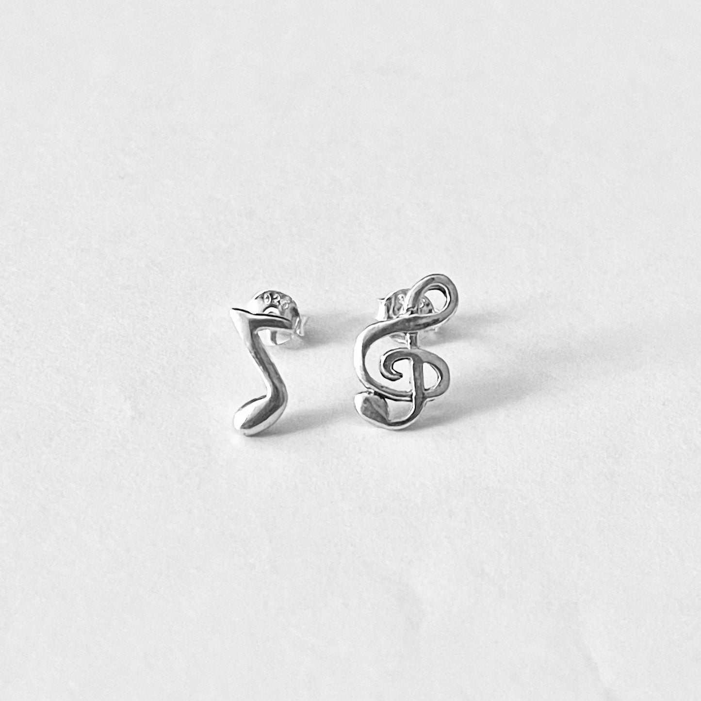 Sterling Silver Unisex Clef and Music Note Stud Earrings | Musician Jewelry, Song Writers