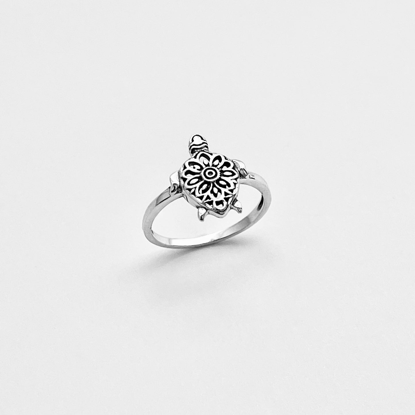 Sterling Silver Mandala Turtle Ring – Flower Sea Animal Ocean Silver Rings