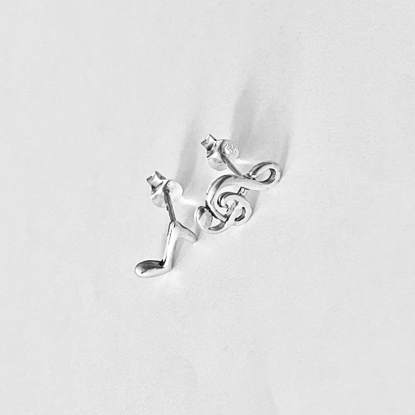 Sterling Silver Unisex Clef and Music Note Stud Earrings | Musician Jewelry, Song Writers