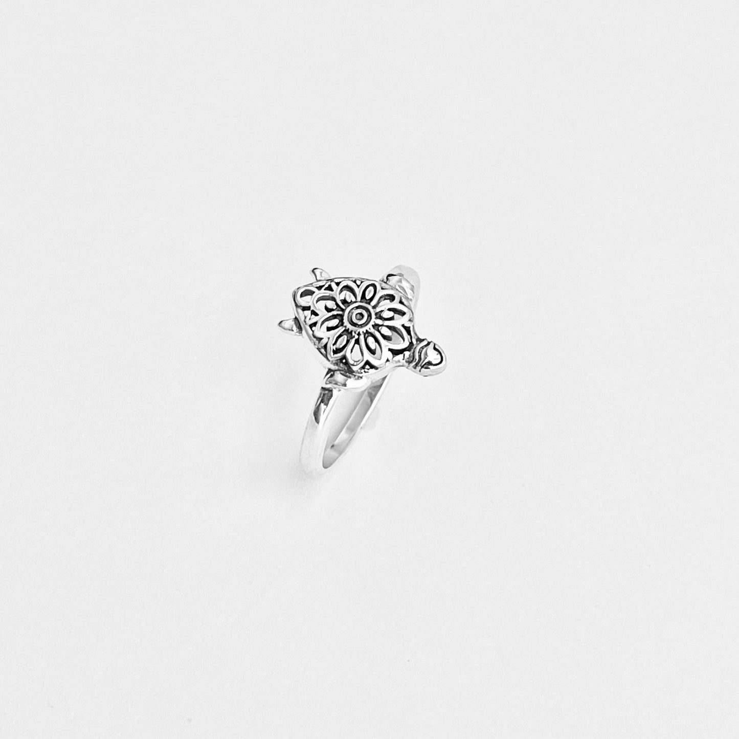 Sterling Silver Mandala Turtle Ring – Flower Sea Animal Ocean Silver Rings