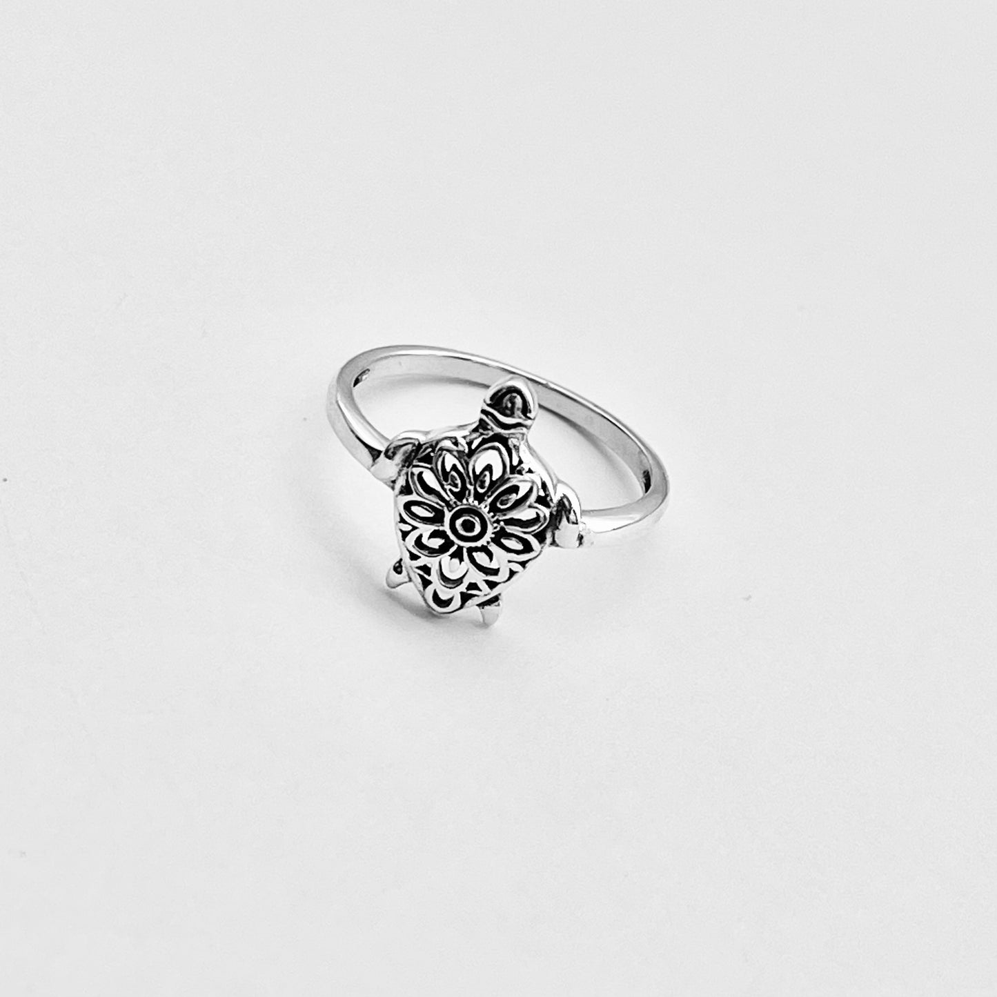 Sterling Silver Mandala Turtle Ring, Sea Animal Ring, Silver Rings, Ocean Ring