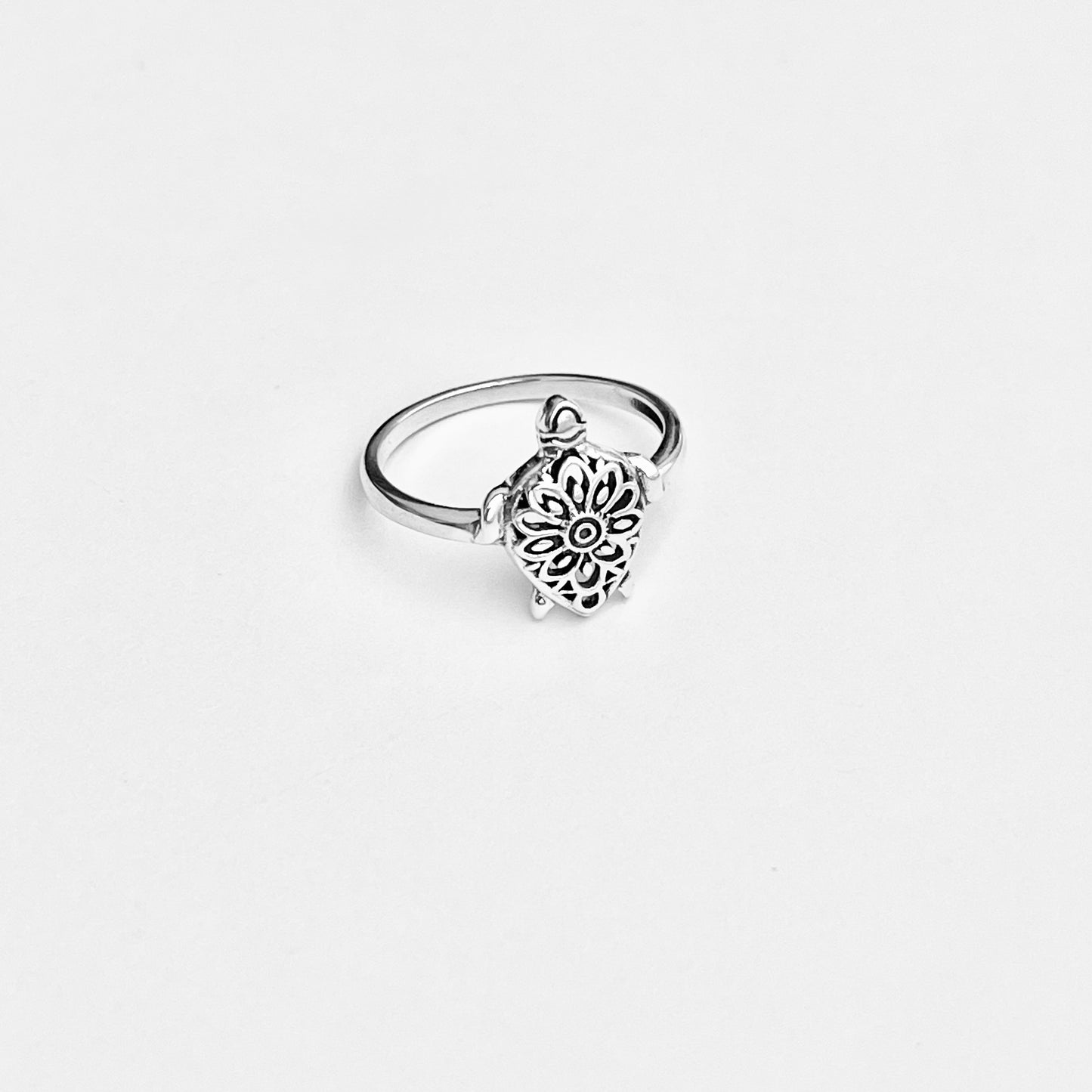 Sterling Silver Mandala Turtle Ring – Flower Sea Animal Ocean Silver Rings