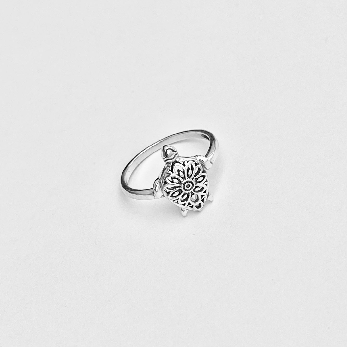 Sterling Silver Mandala Turtle Ring, Sea Animal Ring, Silver Rings, Ocean Ring