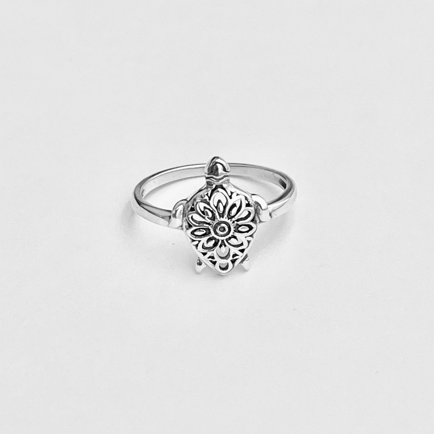 Sterling Silver Mandala Turtle Ring, Sea Animal Ring, Silver Rings, Ocean Ring