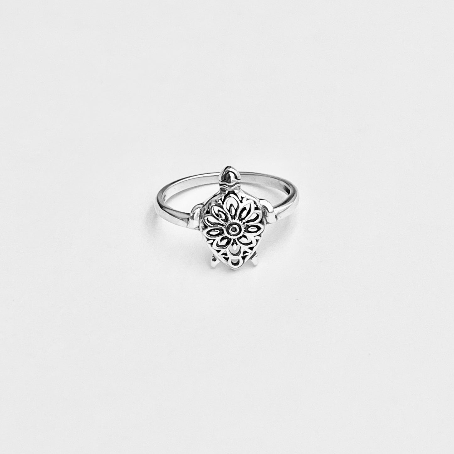 Sterling Silver Mandala Turtle Ring – Flower Sea Animal Ocean Silver Rings