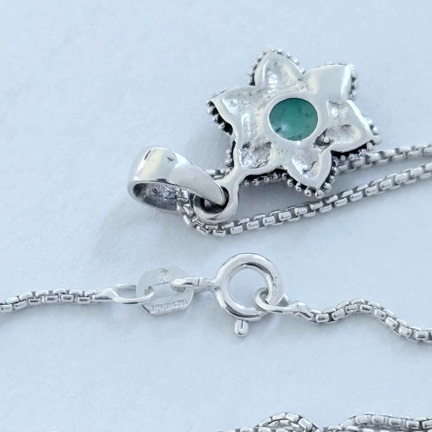 925 Sterling Silver Starflower Mandala Necklace | Turquoise & Heart Silver Pendant