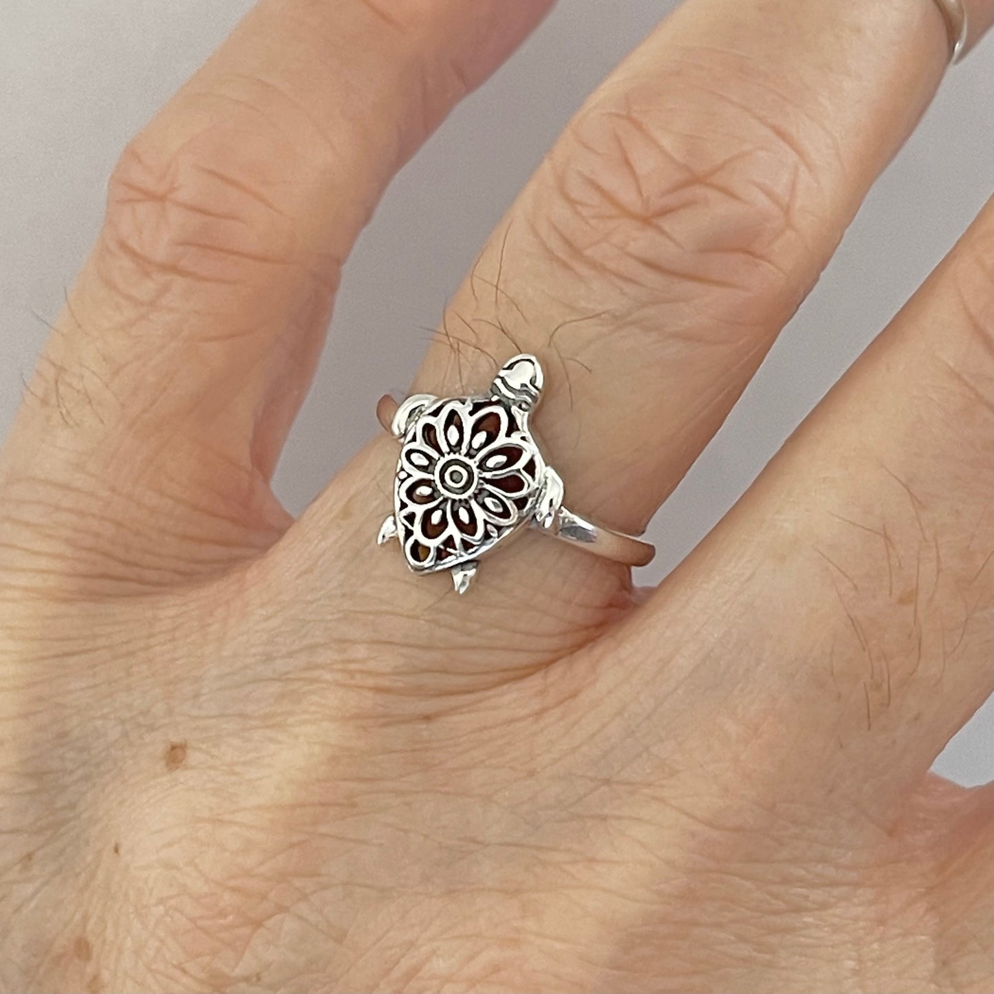 Sterling Silver Mandala Turtle Ring, Sea Animal Ring, Silver Rings, Ocean Ring