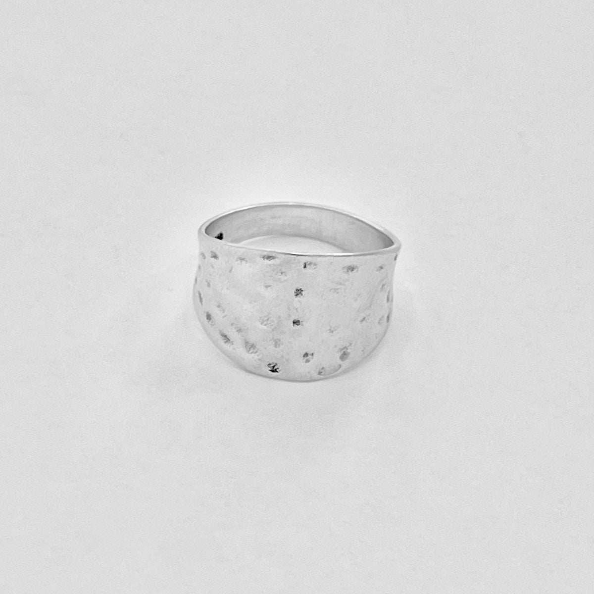 925 Sterling Silver Statement Hammered Concave Ring | Boho Wide Silver Rings