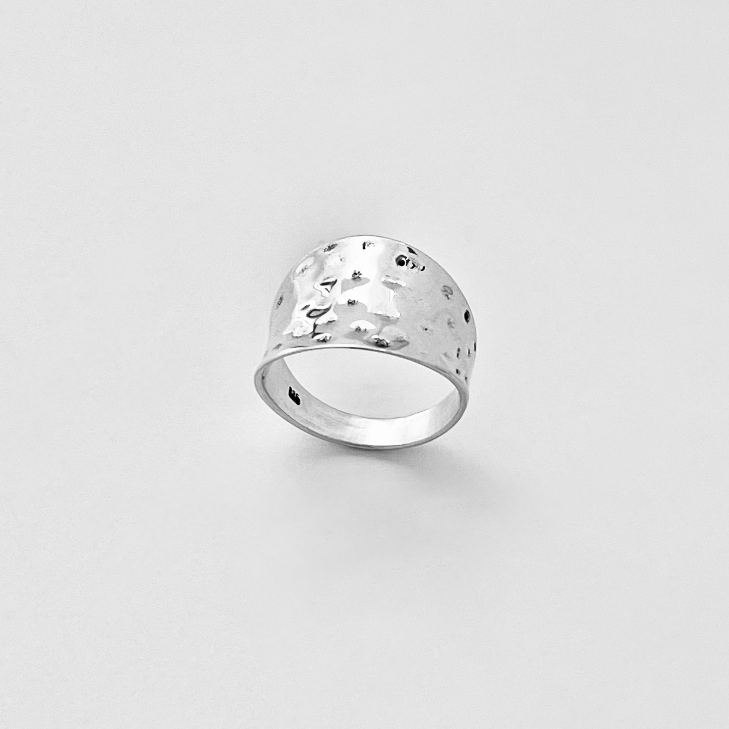925 Sterling Silver Statement Hammered Concave Ring | Boho Wide Silver Rings