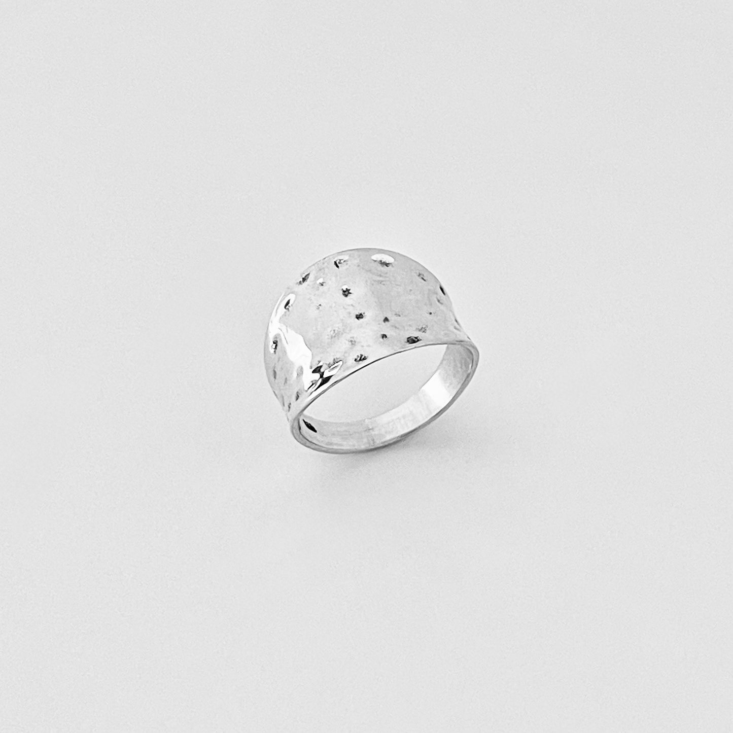 925 Sterling Silver Statement Hammered Concave Ring | Boho Wide Silver Rings