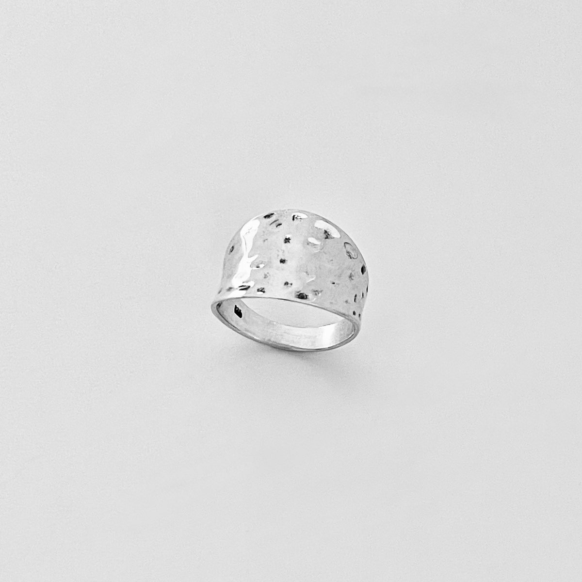 925 Sterling Silver Statement Hammered Concave Ring | Boho Wide Silver Rings
