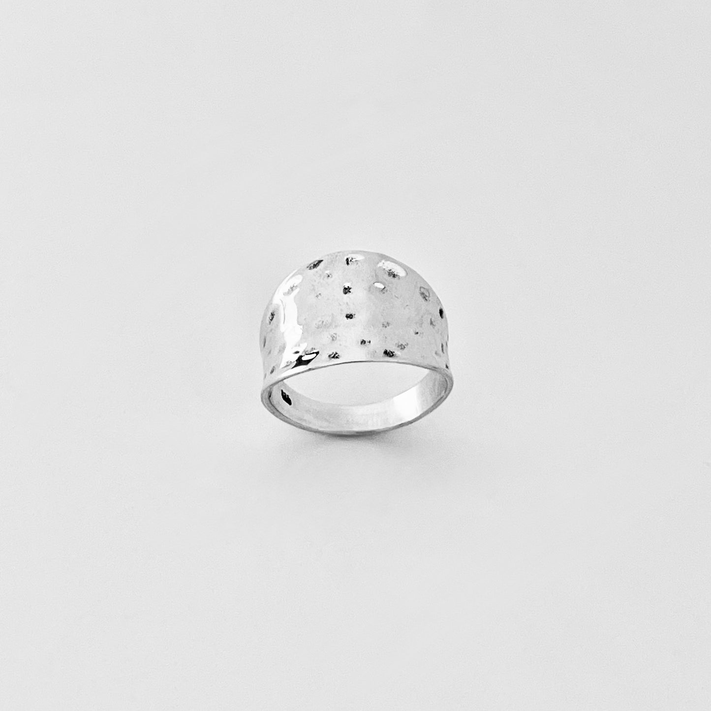 925 Sterling Silver Statement Hammered Concave Ring | Boho Wide Silver Rings