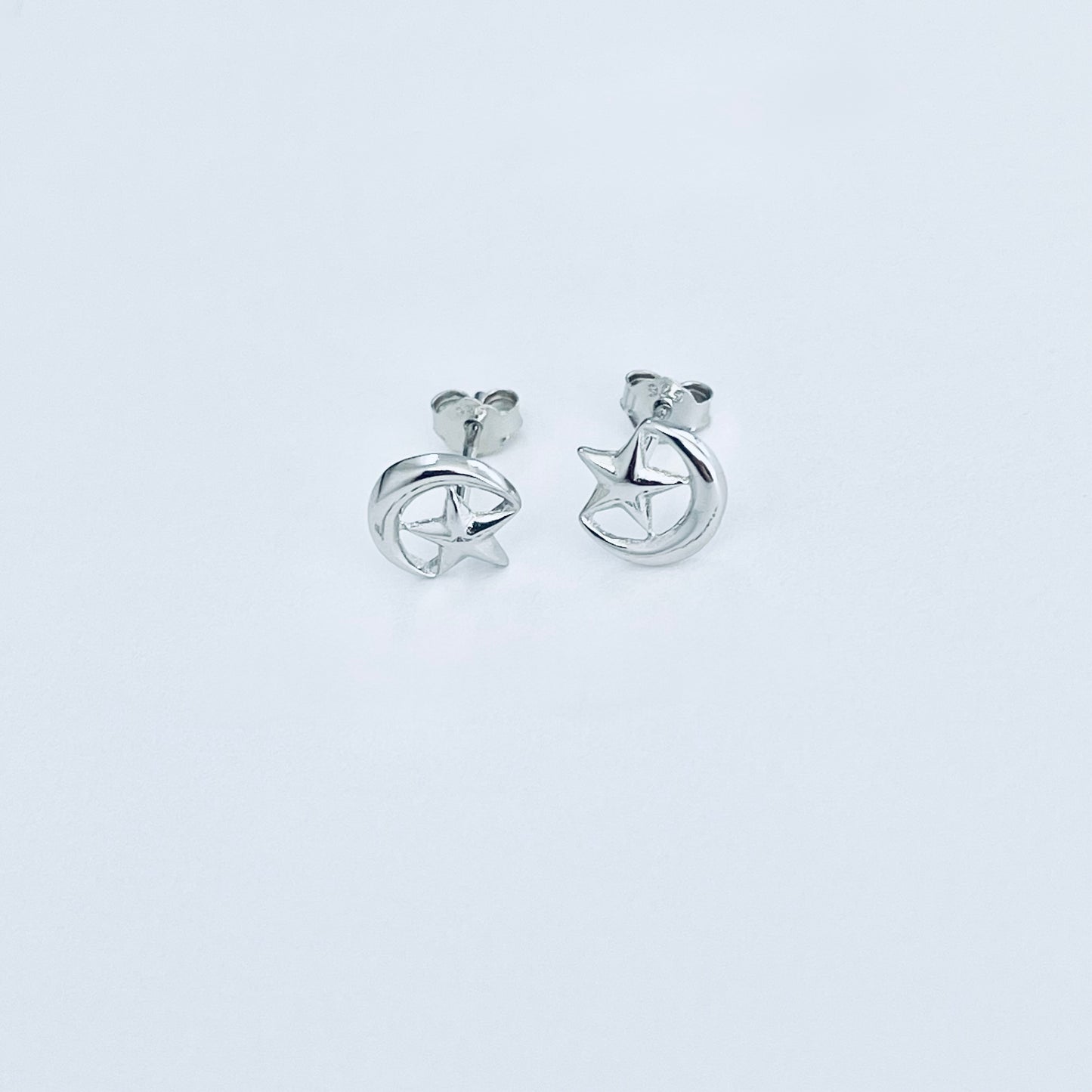 Sterling Silver Moon and Star Earring, Dainty Celestial Silver earring