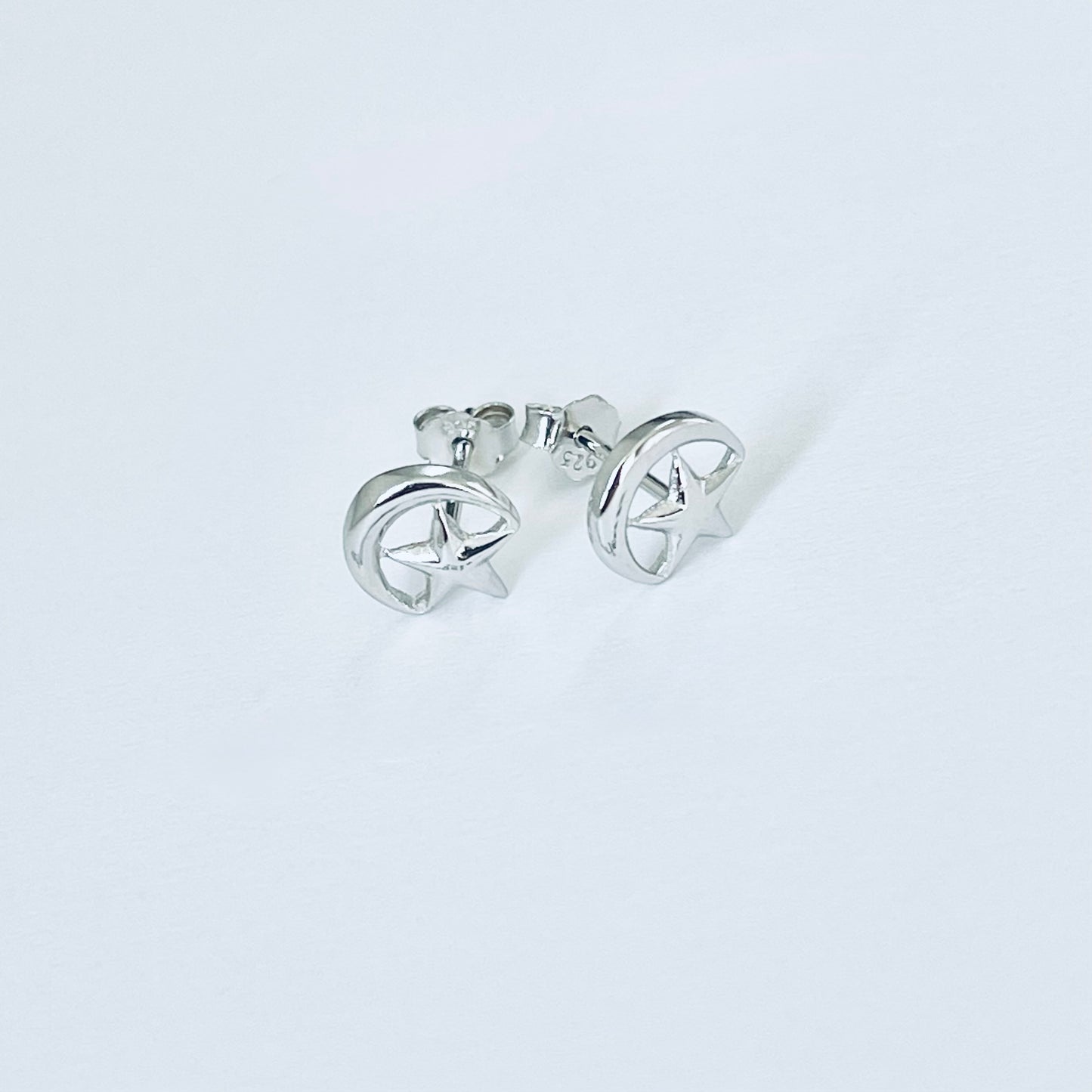 Sterling Silver Moon and Star Earring, Dainty Celestial Silver earring