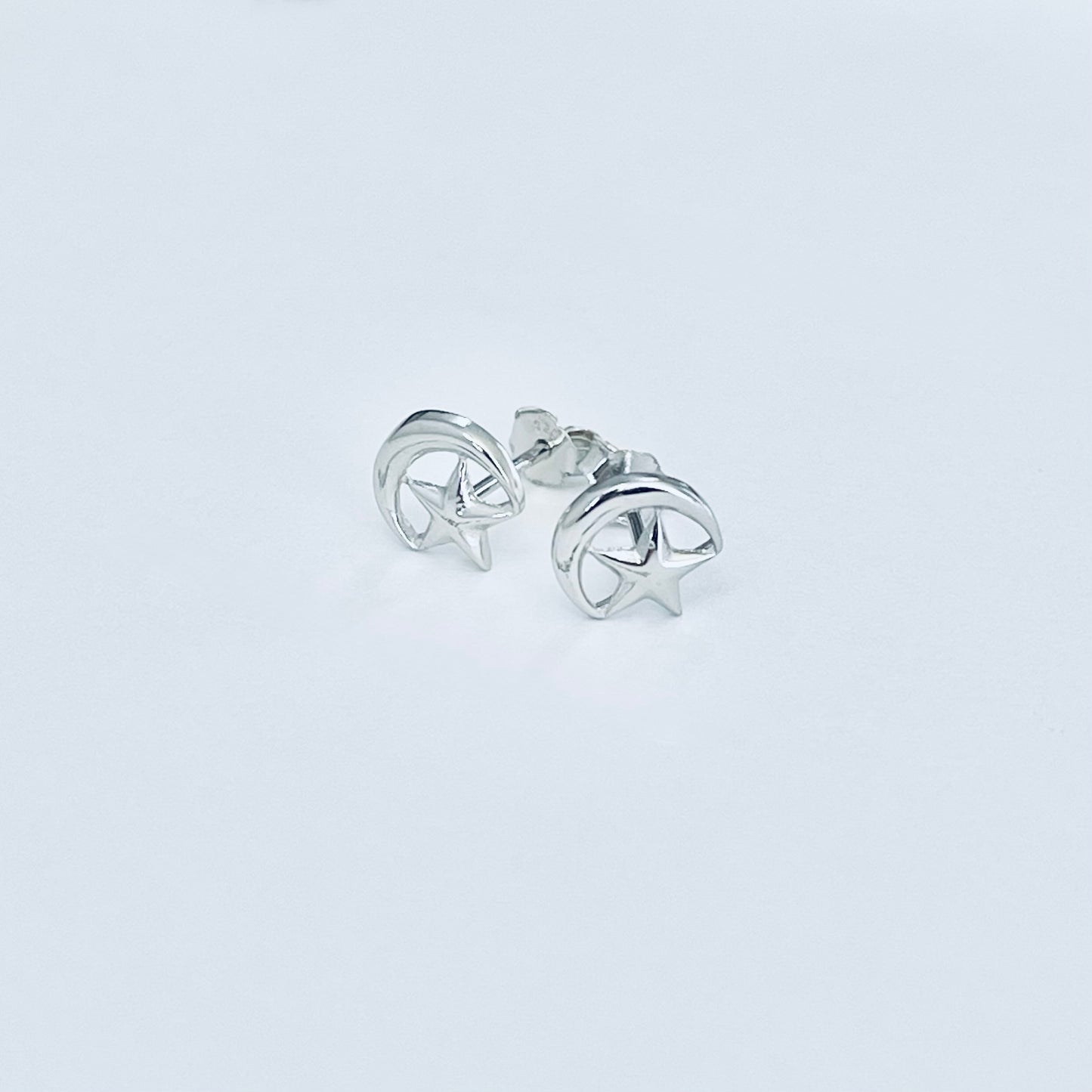 Sterling Silver Moon and Star Earring, Dainty Celestial Silver earring