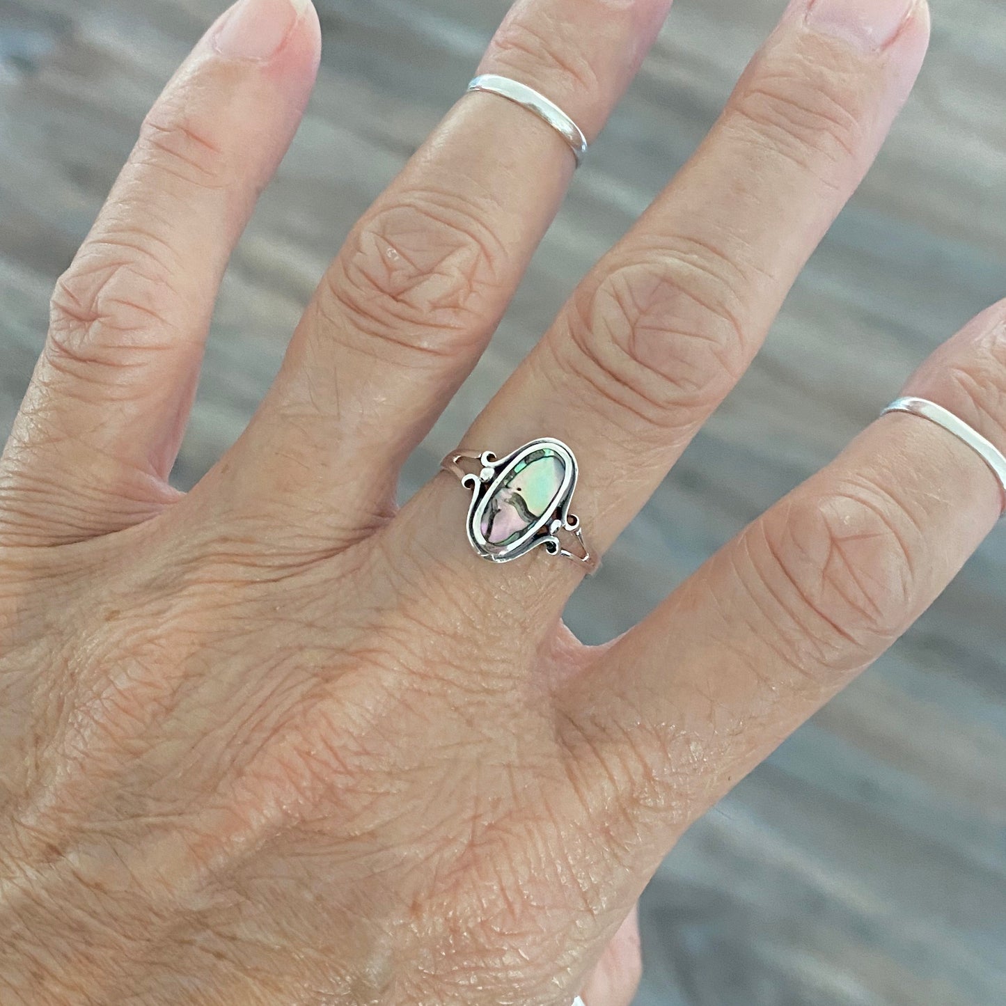 Sterling Silver Oval Abalone Ring, Seashell Silver Rings