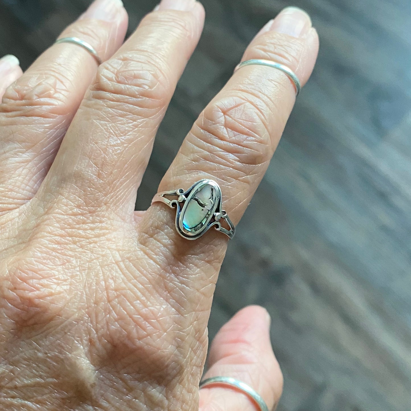 Sterling Silver Oval Abalone Ring, Seashell Silver Rings