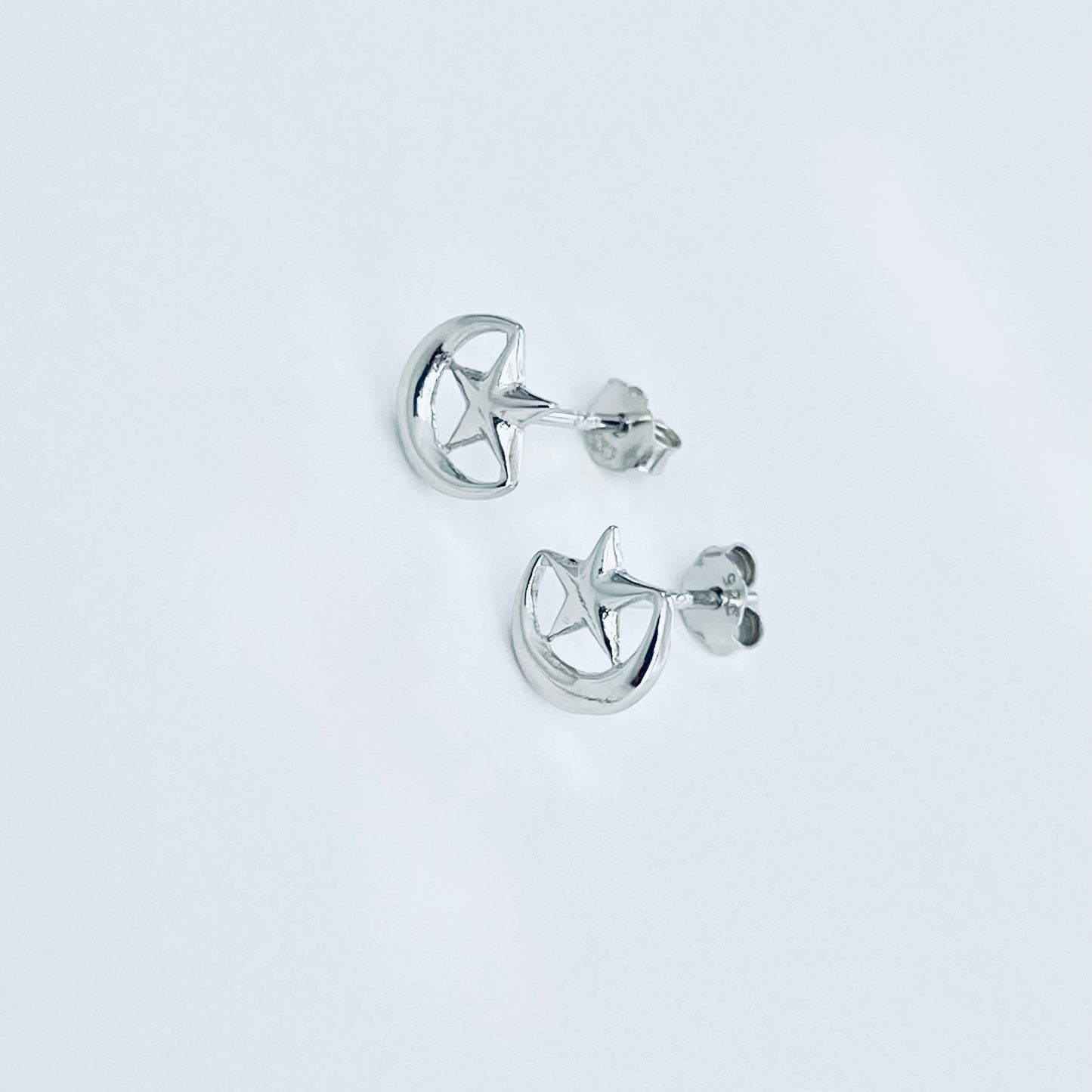 Sterling Silver Moon and Star Earring, Dainty Celestial Silver earring