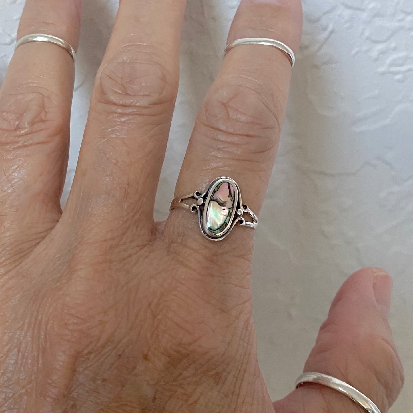 Sterling Silver Oval Abalone Ring, Seashell Silver Rings